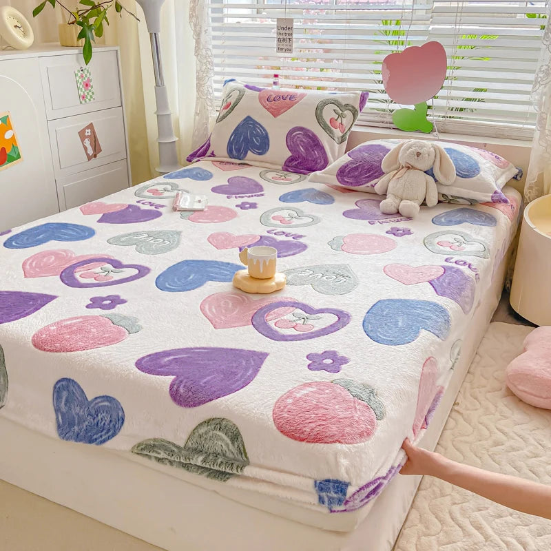 Bedspreads Milk Velvet Fitted Sheet Thick Flannel Warm Headboards All-Around Elastic Double Bed Sheets Bed Cover Mattress Cover
