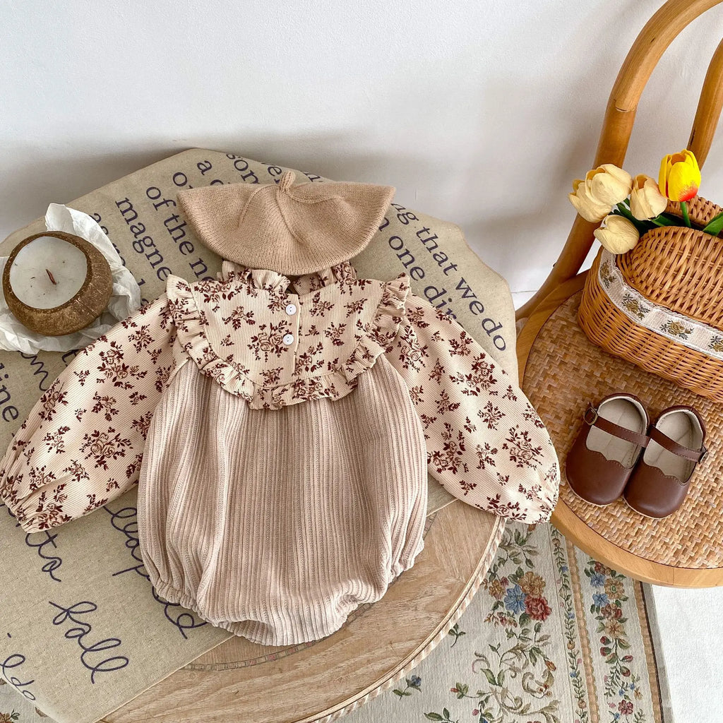 Autumn and winter new baby clothes for 0-3 years old, fashionable baby girl jumpsuit, corduroy printed jumpsuit