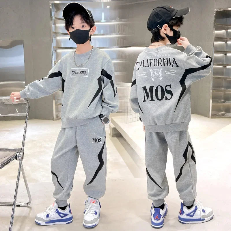 Kids Clothes Boys Spring Pullover Top & Sport Pants 2 Pieces Suit Teenage Boy Trendy Letter Tracksuit Sweatshirt Outfit