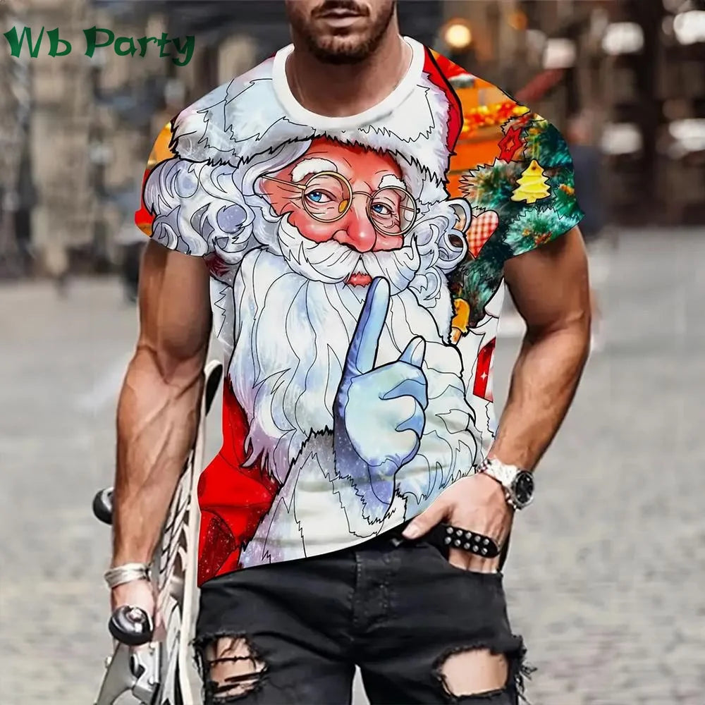 Funny Christmas T shirt Men Santa Claus Men's Clothing O-Neck Short Sleeve Tee Simple Men's T-shirt Fashion T-shirts for Men Top