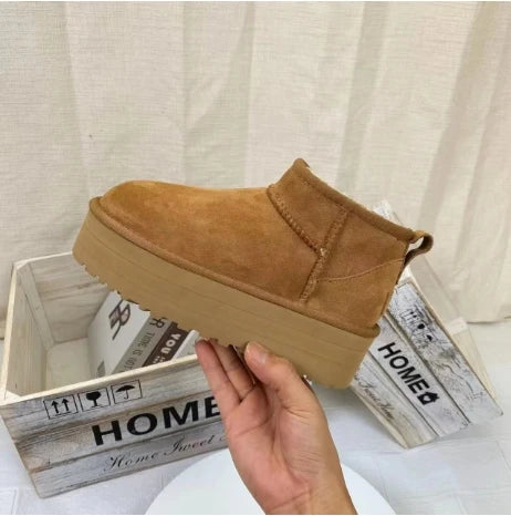2026 New Classic Ultra Mini Platform Boots Leather Suede Wool Comfort Winter Womens Fur Slippers Size 35-43