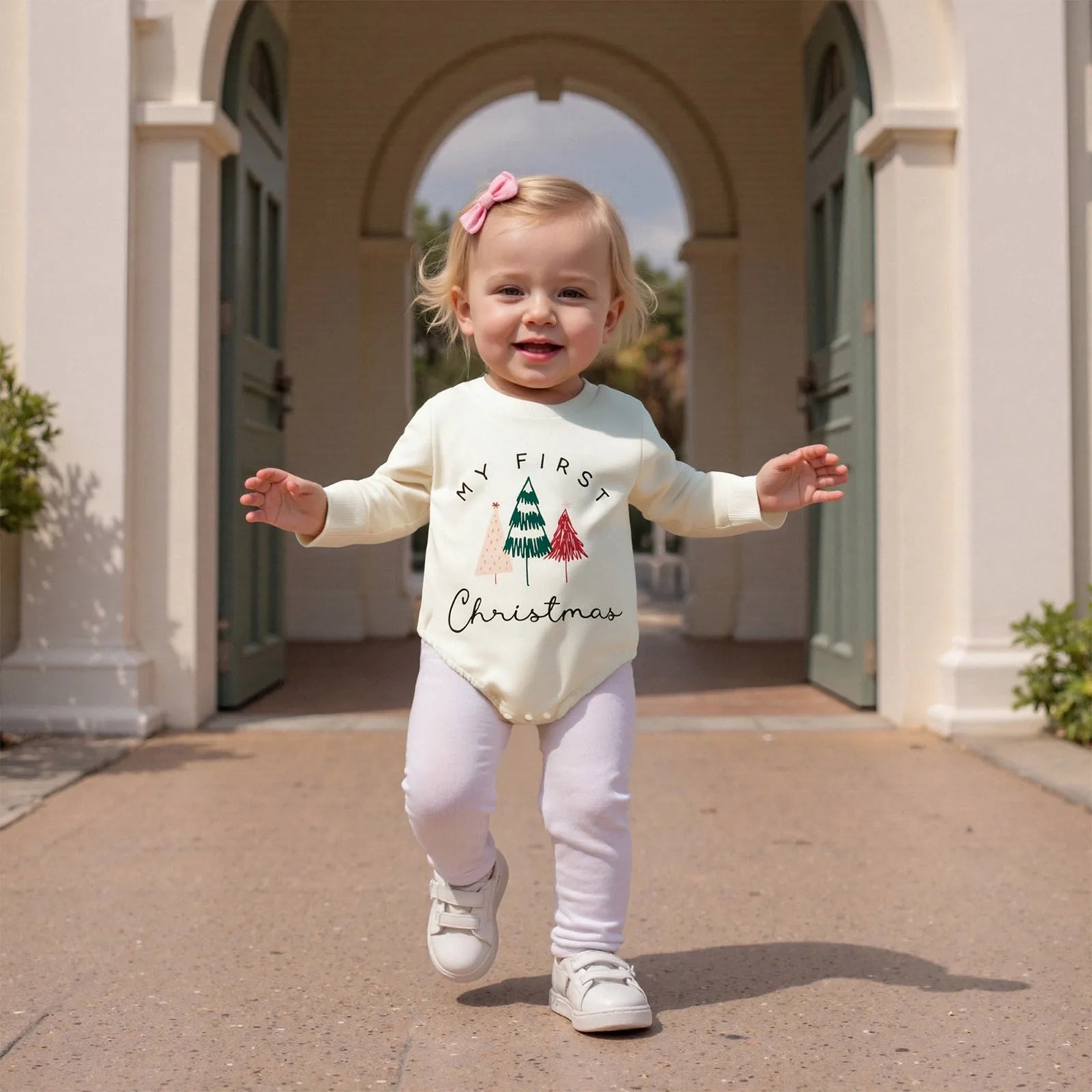 Christmas Infant Baby Rompers Cute Long Sleeve Round Neck Letter Tree Print Jumpsuit