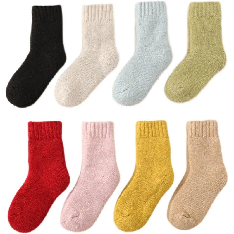 Winter Warm Thicken Wool Cashmere Socks Solid Color White Knee High Long Home Stocking for Baby Boy Girl Kids Children Stuff