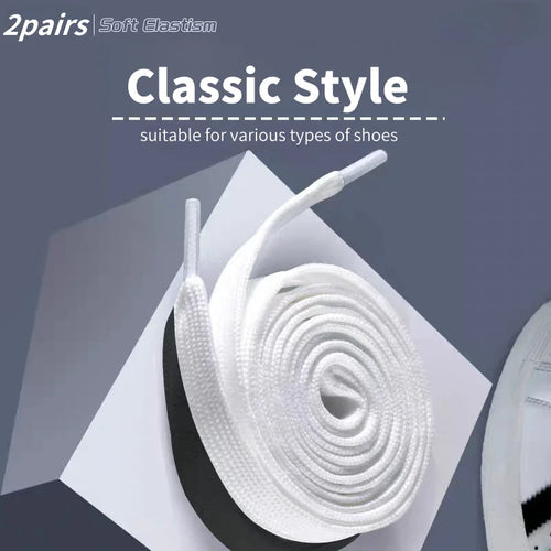 2 Pairs Black White Shoe Laces Flat Double Woven Anti-slip Polyester Shoelaces Sports Casual White Shoes Classic Shoelace