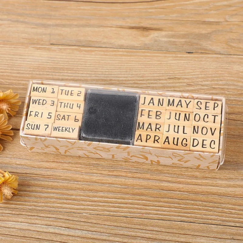 40Pcs Vintage Wooden Rubber Letter Number Symbol Stamp Seal Set with Black Ink Pad for Card Making Planner Scrapbook