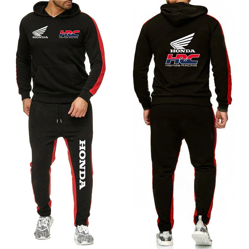 Honda racing Men's Hot Sale Fashion Hoodie Sportswear+Sweatpants Comfortable Casual Jogging Solid- color Two Piece Suit