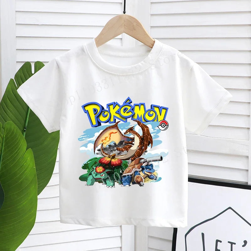 Cartoon Pokemon Children's T-shirt Printed Cute Boys Girls Clothes Anime Outfit Cotton Short Sleeve Shirts Kawaii Birthday Tops