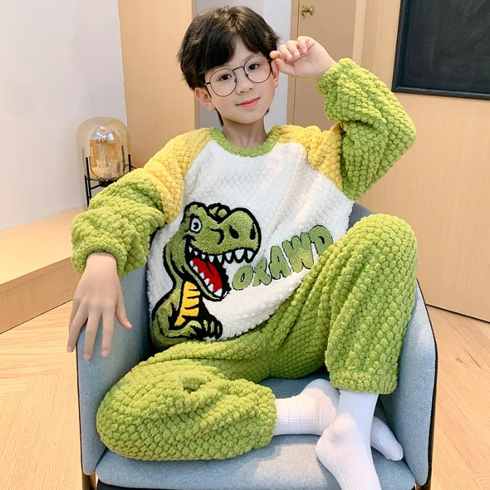 Kids Pajamas for Boys 3 4 5 6 7 8 9 10 11 12 14 16 Years Flannel Sleepwear Set Dinosaur Pyjamas Anmal Children Pijamas Clothing