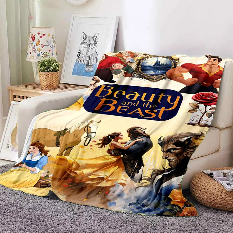 Lovely Beauty and The Beast Cartoon Soft Blankets,Keep Warm Throw Blanket Comfortable Blanket for Picnic Beds Sofa Home Bedroom