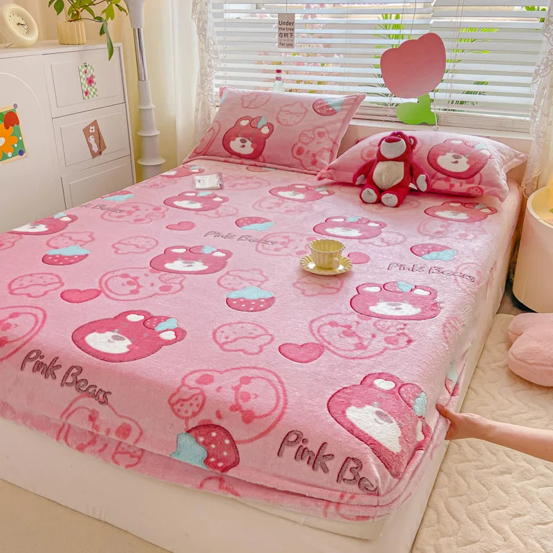 Bedspreads Milk Velvet Fitted Sheet Thick Flannel Warm Headboards All-Around Elastic Double Bed Sheets Bed Cover Mattress Cover