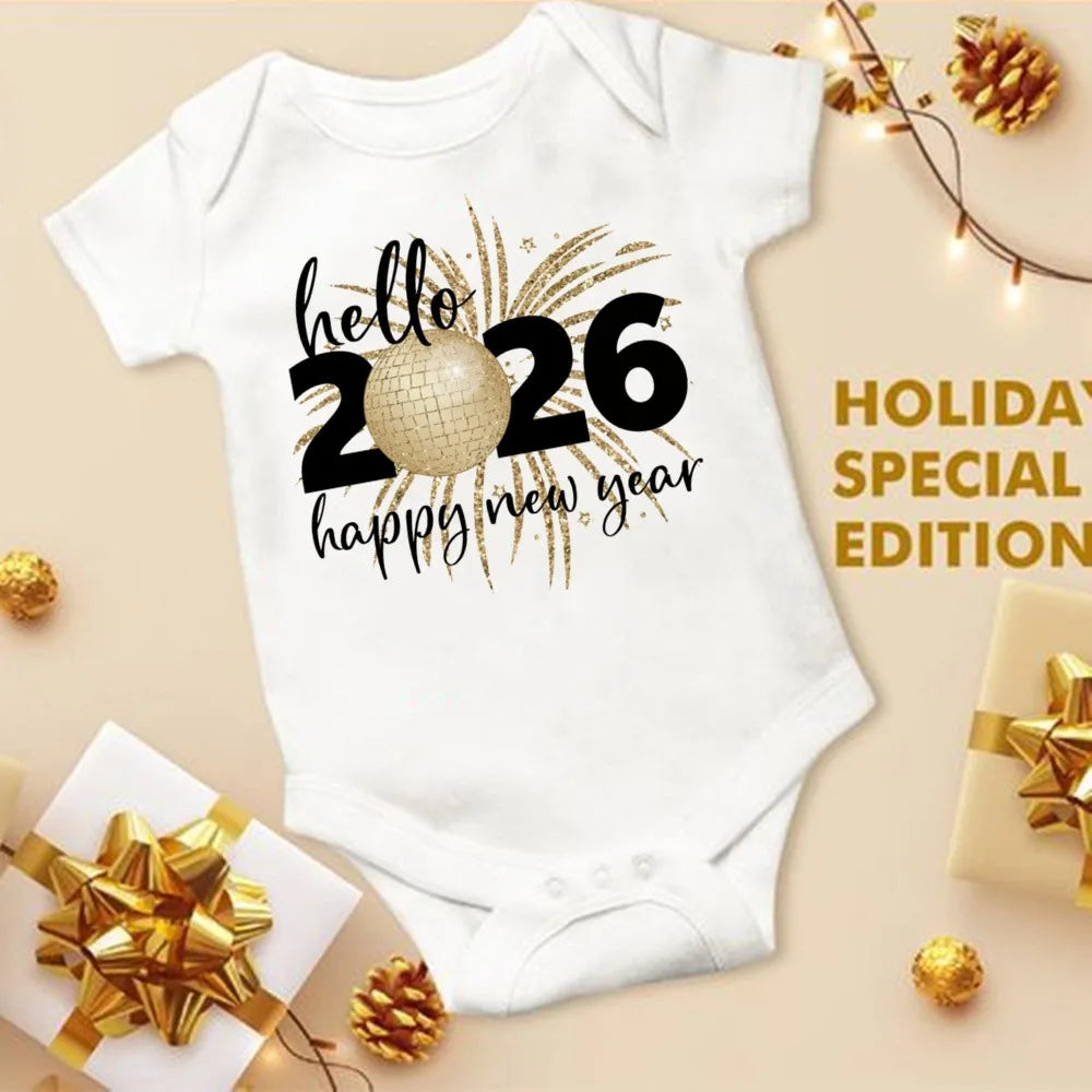 Baby Bodysuit Hello 2026 Inant Romper New Year Baby Gift Toddler Short Sleeve Jumpsuit Boys Girls Clothes Newbron Shower Present