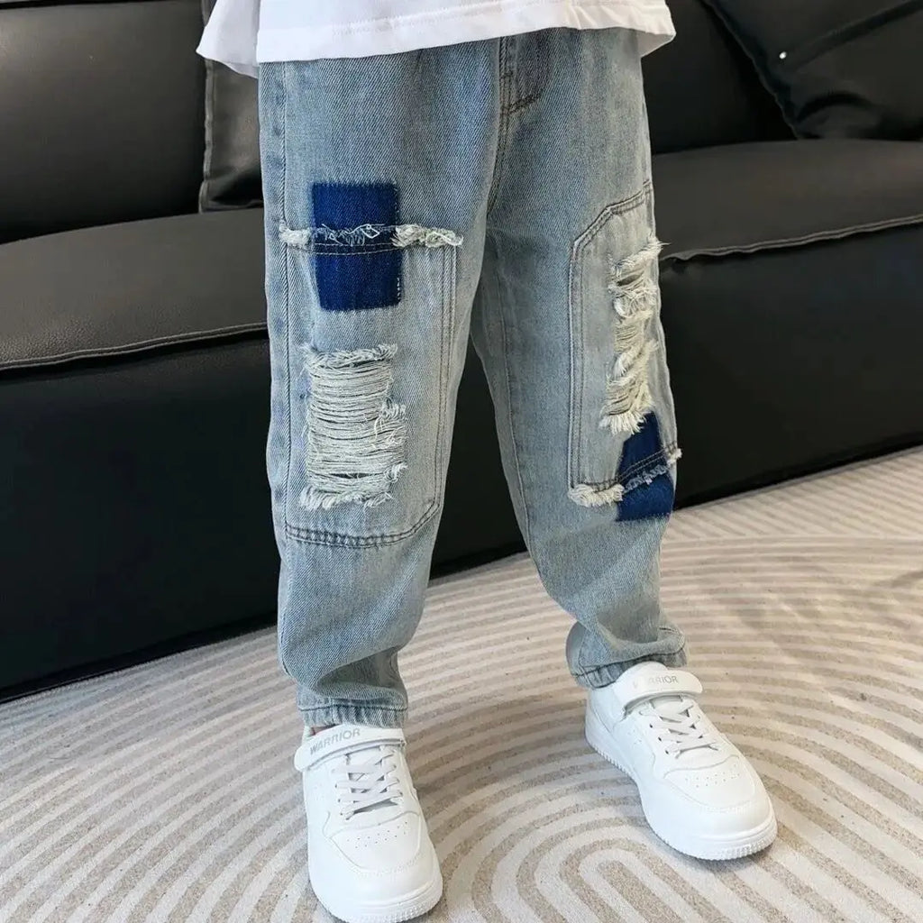 Boys' jeans Spring and Autumn children's casual ripped jeans pants new kids pants