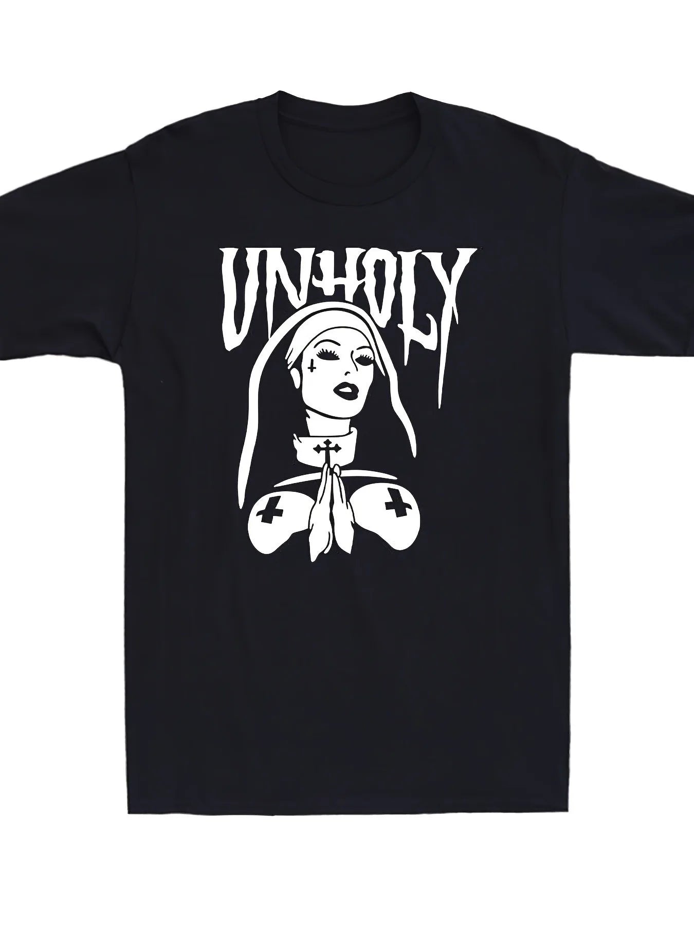 Men's Gothic Horror Design T-shirt Satanist Nuns Print Small Design Men's T-shirt Dark Unique Rebellious Personality Pure Cotton