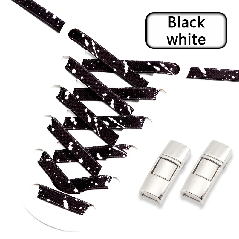 Splashing ink No tie Shoelaces Kids Adult Colorful Press Lock Sports Shoelace Without ties Flats 8MM Thick Tennis Elastic Laces