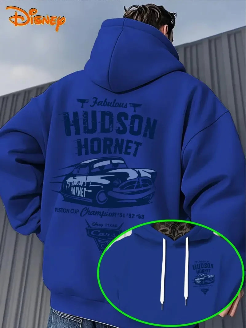 Men's Autumn Hoodie with Lightning McQueen Racing Pattern Pullover Loose Hooded Sweater a Birthday Gift for Cars Movie Fans