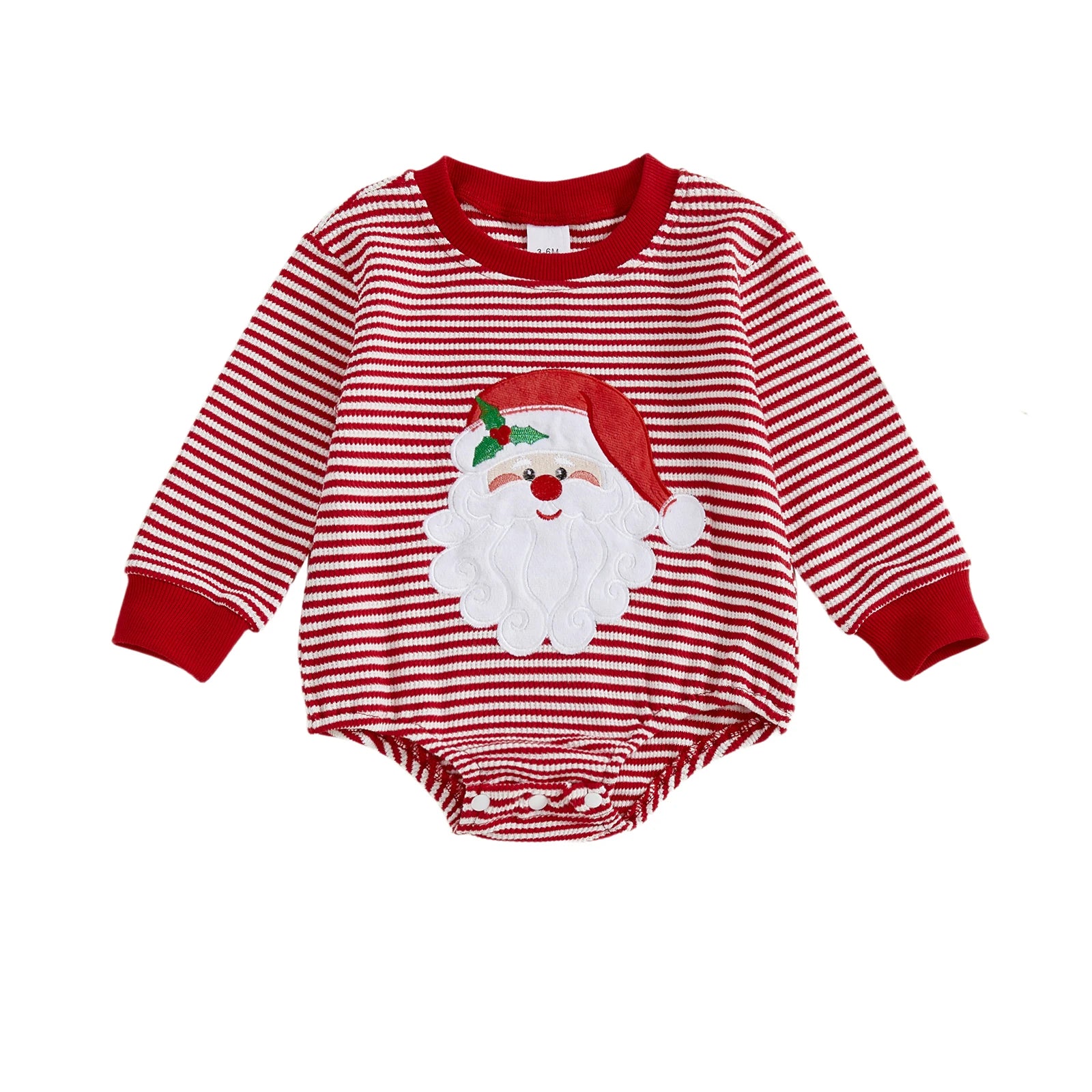 0-18M Infant Baby Striped Romper Santa Claus /Christmas Tree Embroidery Round Neck Long Sleeve Jumpsuit for Newborn Boy Girl