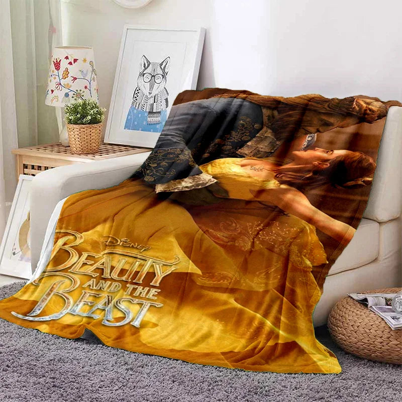 Lovely Beauty and The Beast Cartoon Soft Blankets,Keep Warm Throw Blanket Comfortable Blanket for Picnic Beds Sofa Home Bedroom