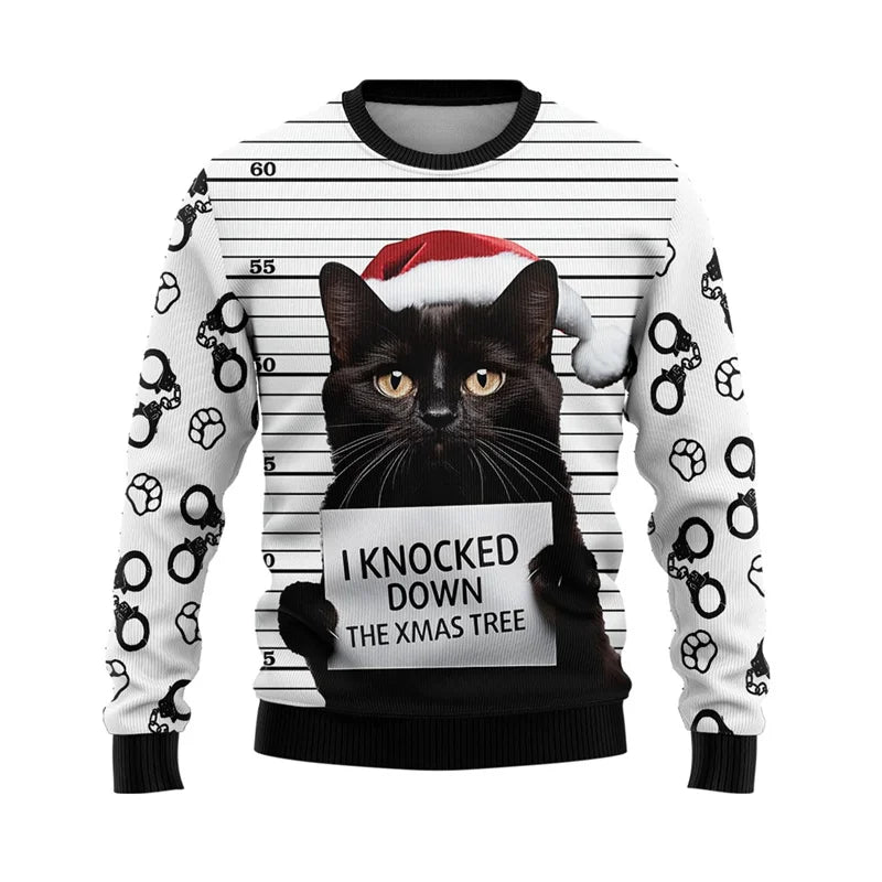 Cat Ugly Christmas Sweater Pet Mens Sweater Xmas Autumn Holiday Crewneck Sweatshirt Kawaii Cats Graphic Sweatshirts Unisex Tops