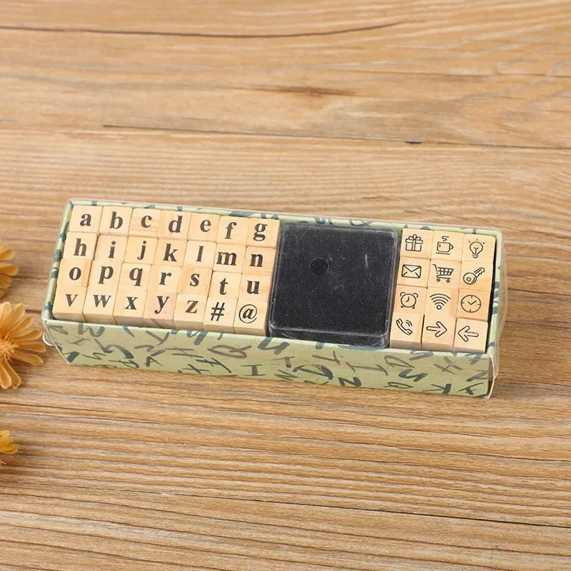 40Pcs Vintage Wooden Rubber Letter Number Symbol Stamp Seal Set with Black Ink Pad for Card Making Planner Scrapbook