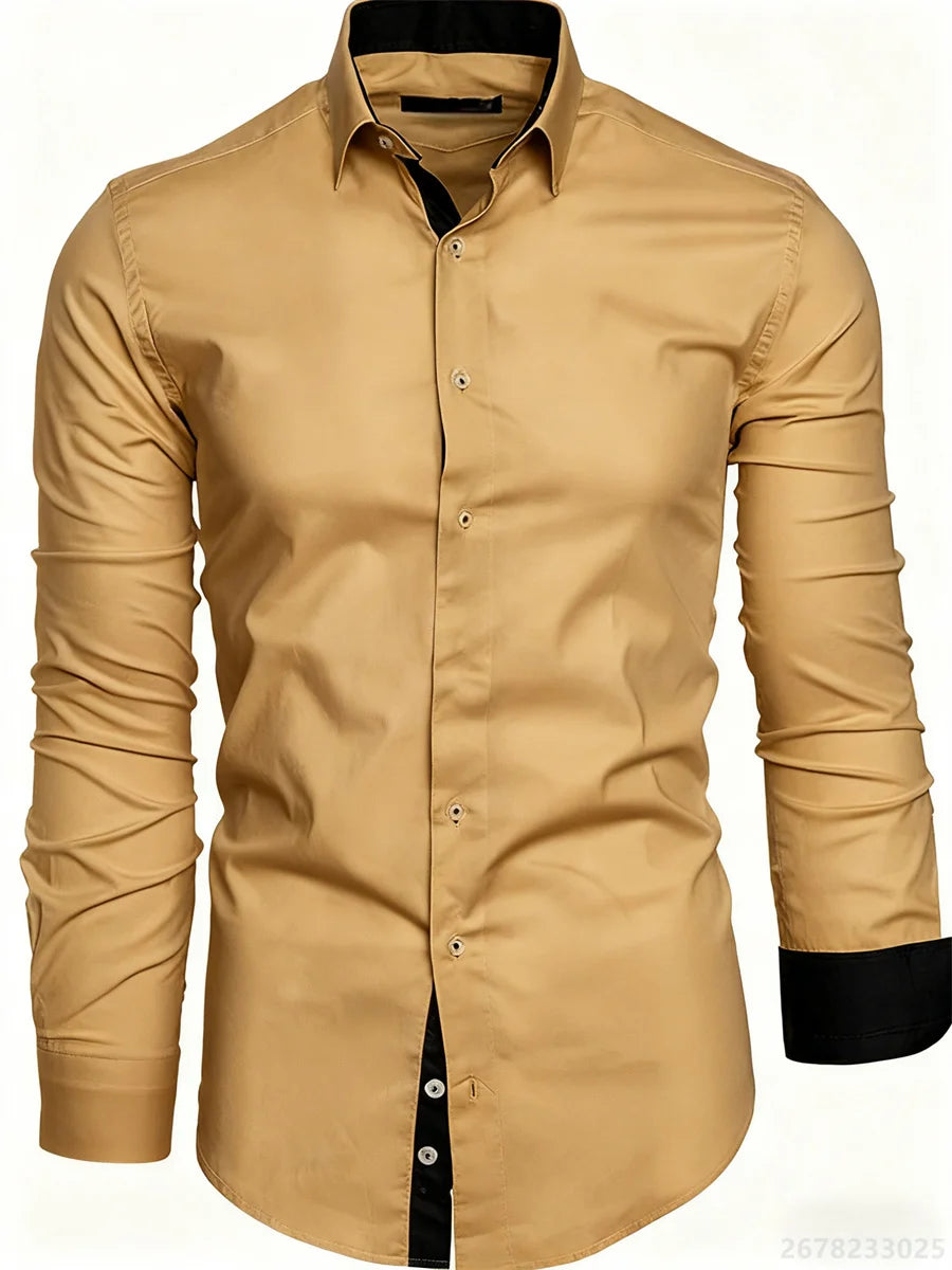 Men's shirt slim fit long sleeve lapel shirt business office fashion solid color black red daily casual men's tops XS-6XL size