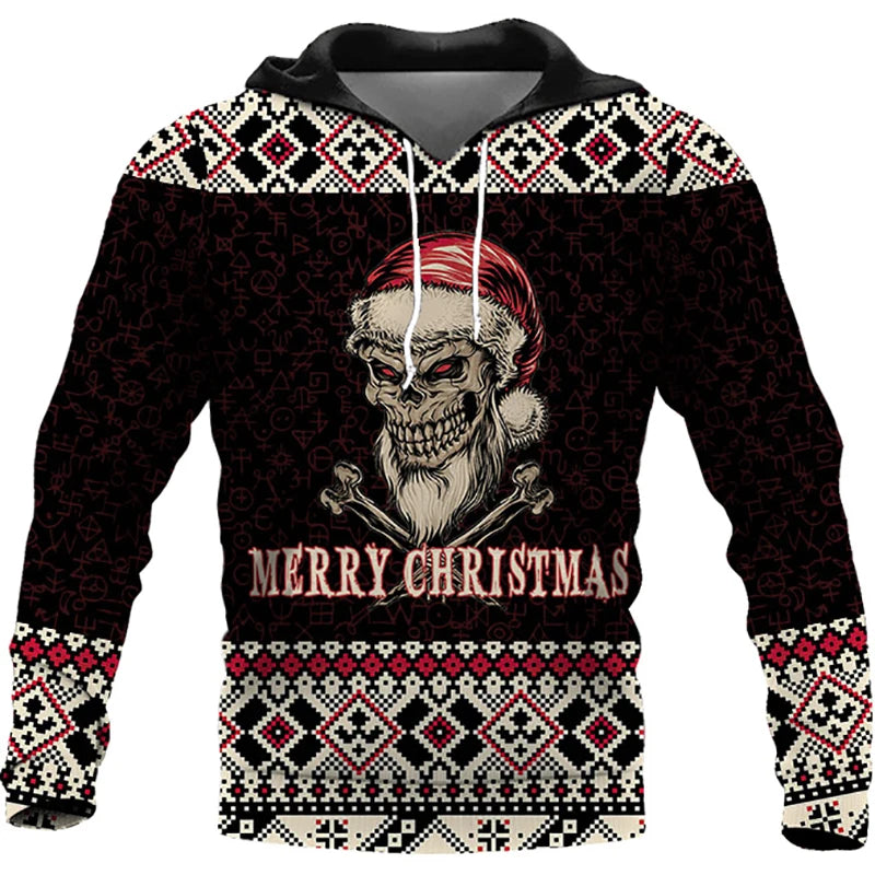 Santa Claus Print Hoodies For Men Autumn and Winter New in Sweatshirts Christmas Harajuku Oversized Clothing Casual Pullover Top