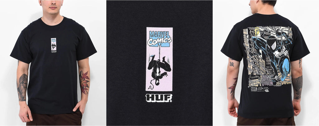 Men's Black Venom Pattern T-shirt Features Sharp Teeth and A Red Tongue Design A Superhero Comic Book Style T-shirt