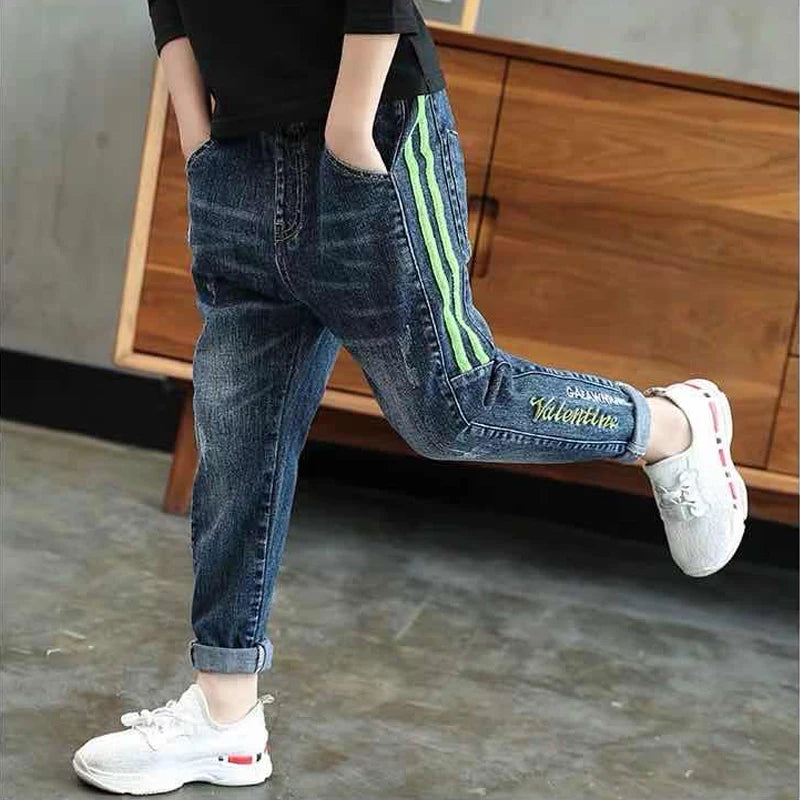 IENENS Child Boys  Jeans Teens Casual Trousers 2024 New Elastic Waist Pants 4-11 Years Fashion Slim Denim Pants