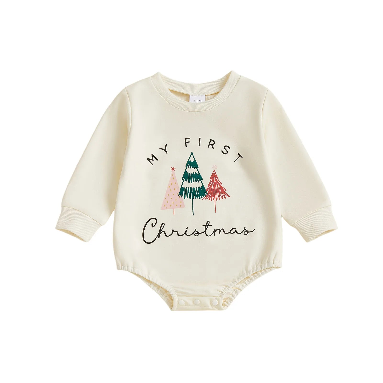 Christmas Infant Baby Rompers Cute Long Sleeve Round Neck Letter Tree Print Jumpsuit