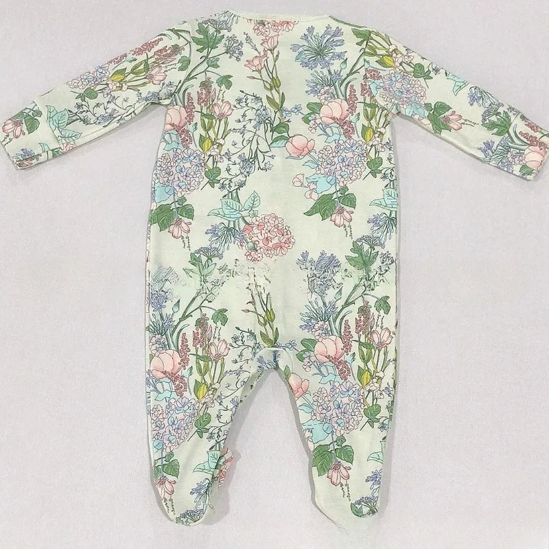 Four Season Baby Boy Footies Long Sleeves Round Collar Floral Snap Button Romper Young Children Jumpsuit Baby Girl Outfits HJ11