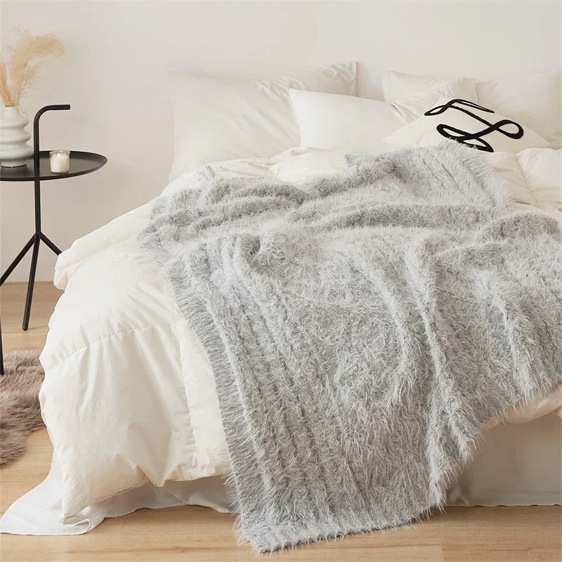 2025 new living room knitted blanket bedside blanket sofa office bedroom nap blanket solid color simple