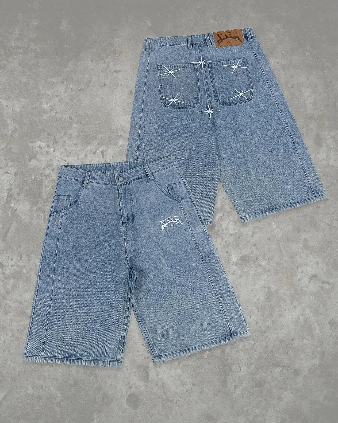 Y2k Retro Hip Hop New Divin Street Geometry Graphic Embroidery Baggy Denim Shorts Trendy Gym Basketball Shorts Men Women Jorts