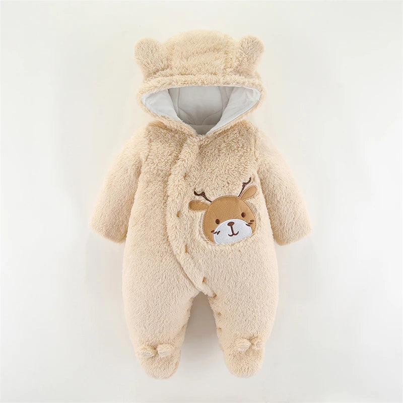 0 3 6 9 12 Months Newborn Baby Rompers Cute Christmas Elk Plush Infant Girl Overall Jumpsuit Autumn Winter Warm Baby Boy Clothes