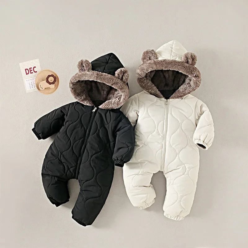 0-3 years old winter baby outdoor clothing fur lining warm toddler girl boy jumpsuit cartoon plus velvet baby jumpsuit