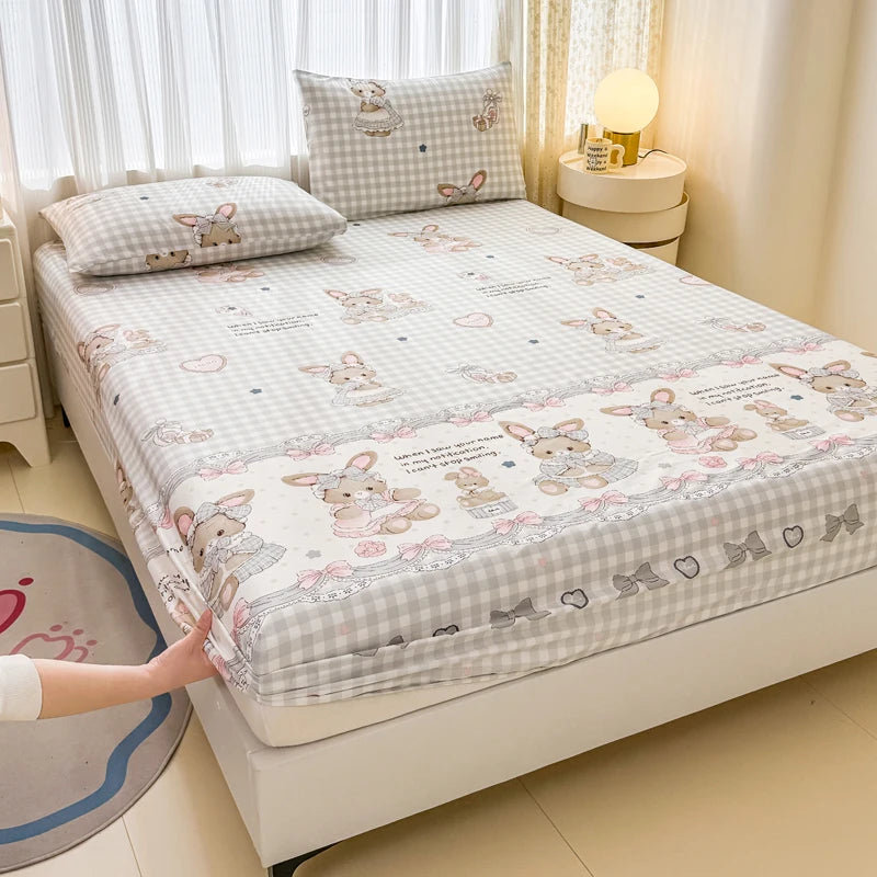 Skin-friendly Fitted Sheet and Pillowcase Cartoon Style Bed Cover Home Bed Linen Single/Twin/Queen/King Size Bedsheet sabanas