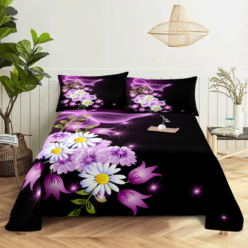 Purple Bedding Set Bed Sheet Linens Pillow Case Queen King Size Lanvender Butteryfly for Bedroom Soft Twin Full Single Double