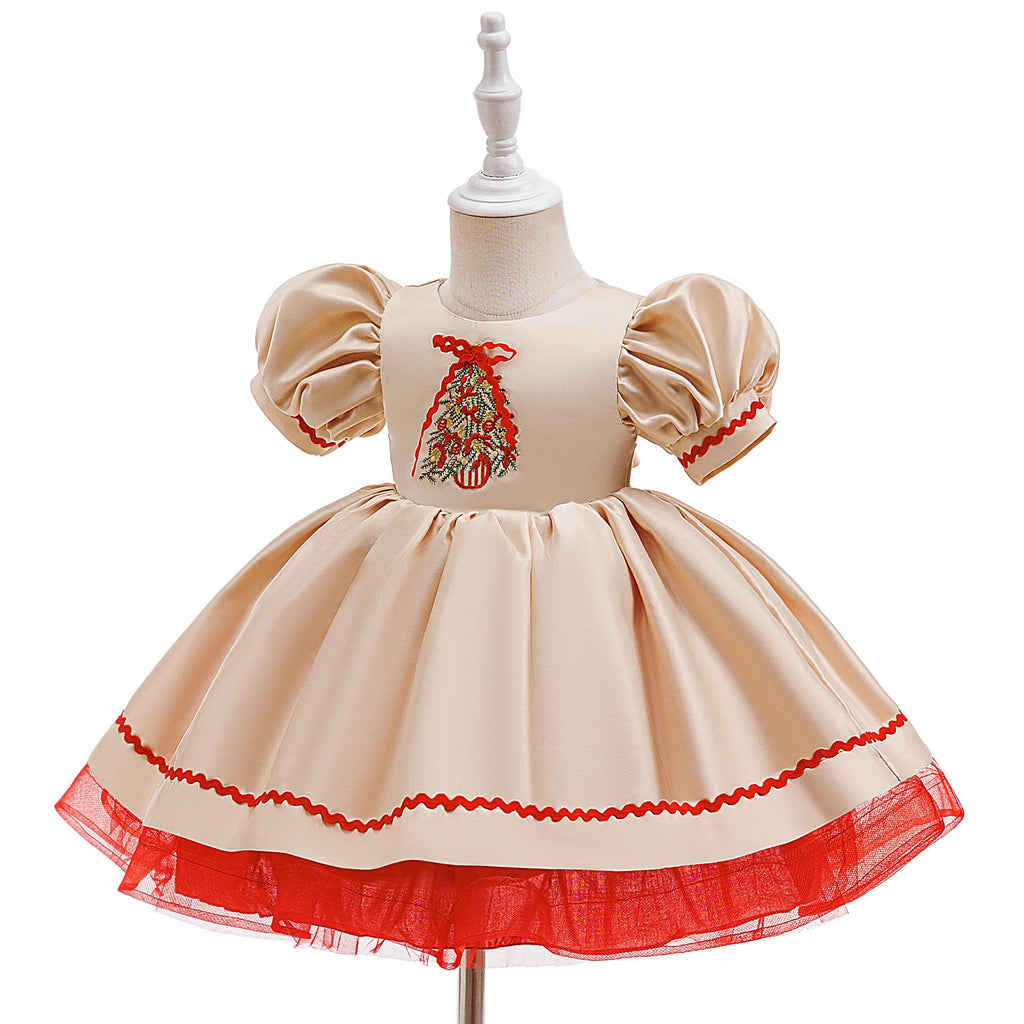 Infants Christmas Tree Party Baby Girls Dress Christmas Costume Elegant Bow 1st Birthday Princess Dresses Baby Wedding Prom Gown