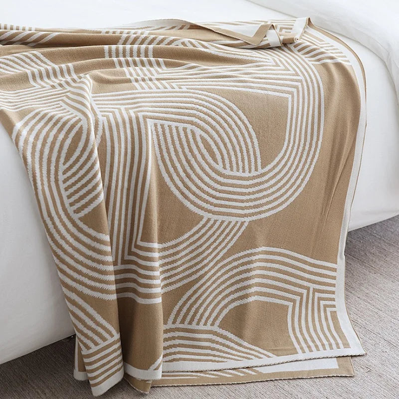 Soft Khaki Knitted Blanket Gray Bedspread Modern Geometric Decorative For Sofa Throw Warm Living Room Bedding Home Decorations