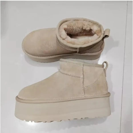 2026 New Classic Ultra Mini Platform Boots Leather Suede Wool Comfort Winter Womens Fur Slippers Size 35-43