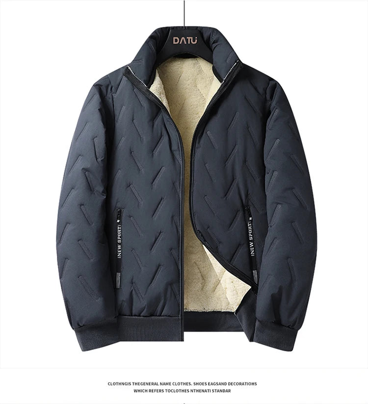 Men's autumn and winter sports suit stand collar casual open top jacket outdoor thick warm cotton jacket and pants two-piece set