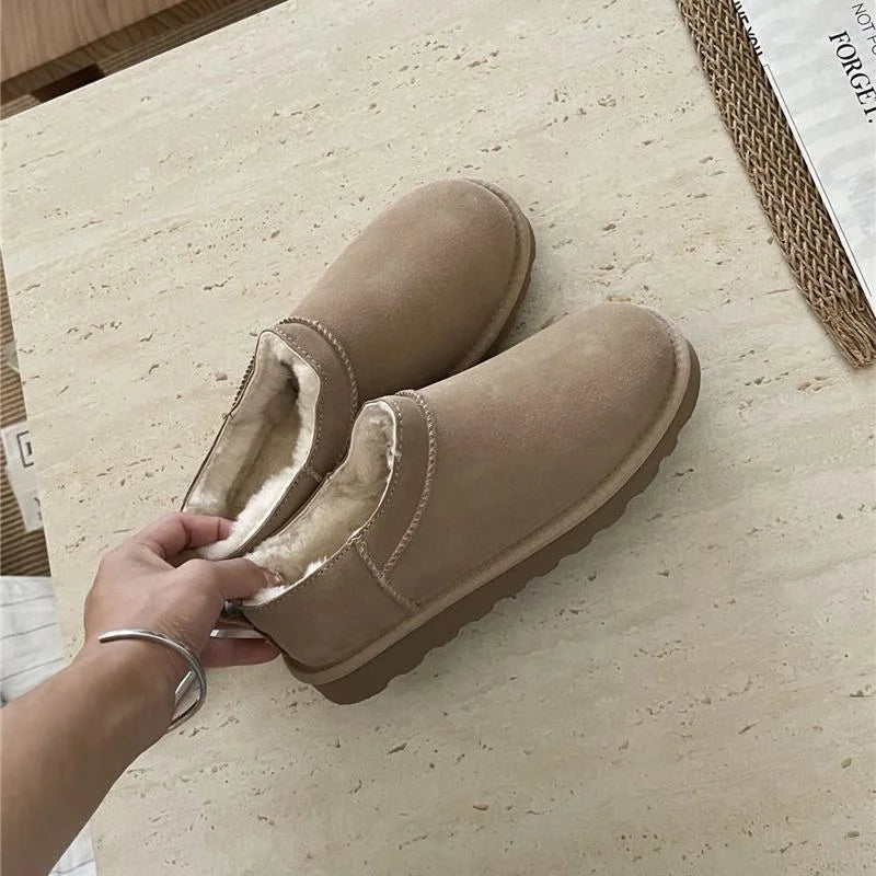 New Women Winter Snow Boots Classic Fur Plush Ankle Snow Boots Outdoor Antiskid Short Boot Warm Fuzzy Home Cotton Shoes