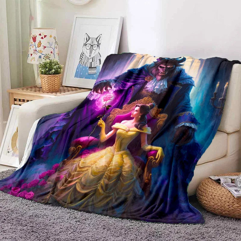 Lovely Beauty and The Beast Cartoon Soft Blankets,Keep Warm Throw Blanket Comfortable Blanket for Picnic Beds Sofa Home Bedroom