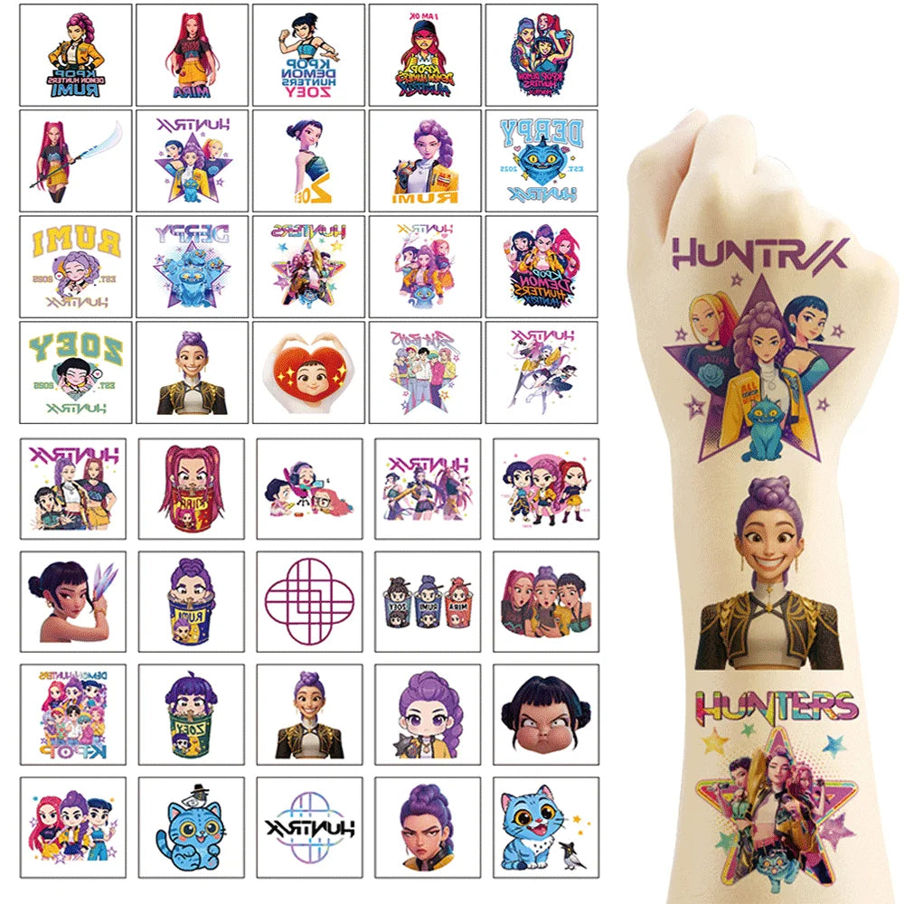 20pcs/set New Kpop Demon Hunters Tattoo Sticker Funny Temporary Waterproof Tattoos Arm Decals Kids Party Gift