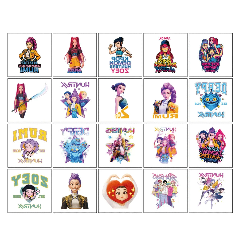 20pcs/set New Kpop Demon Hunters Tattoo Sticker Funny Temporary Waterproof Tattoos Arm Decals Kids Party Gift