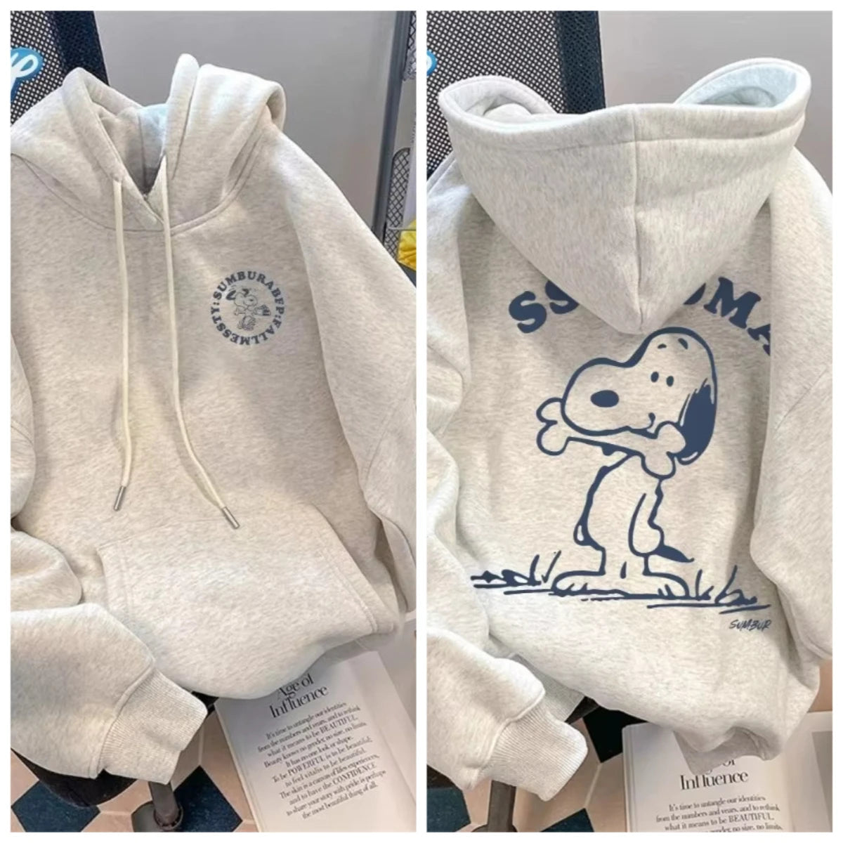 Snoopy hooded sweatshirts, Kawai anime printed sweatshirts, long-sleeved casual tops for men and women