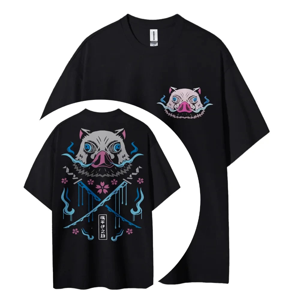 Demon Slayer Hashibira Inosuke Printing Men's and Women's Summer New Fashion Cotton Breathable Unisex Round Neck Anime T-Shirt
