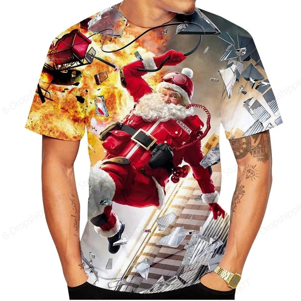 T-Shirts for Christmas 3D Santa Claus Print T Shirt for Men Casual Short Sleeve Tee Shirts Fashion O-Neck Top Oversized T-Shirt