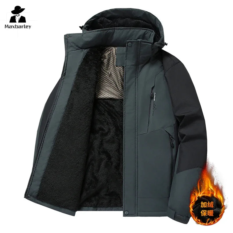 Autumn And Winter Thickened Jacket Men's Casual Waterproof Fleece-lined Parka Coat Outdoor Ski Suit Warm Removable Hooded Coat