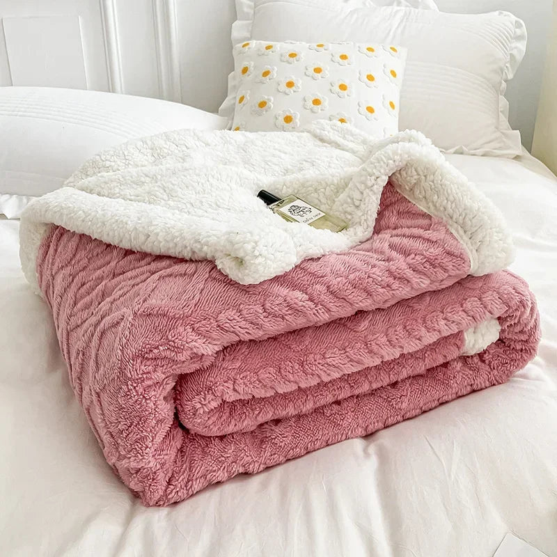 2Sides Soft Plaid Blanket Thicken Wool Fleece Warm Blankets for Adults Kids sofa Bed Cover Plush Winter Throw Bedspread for Beds