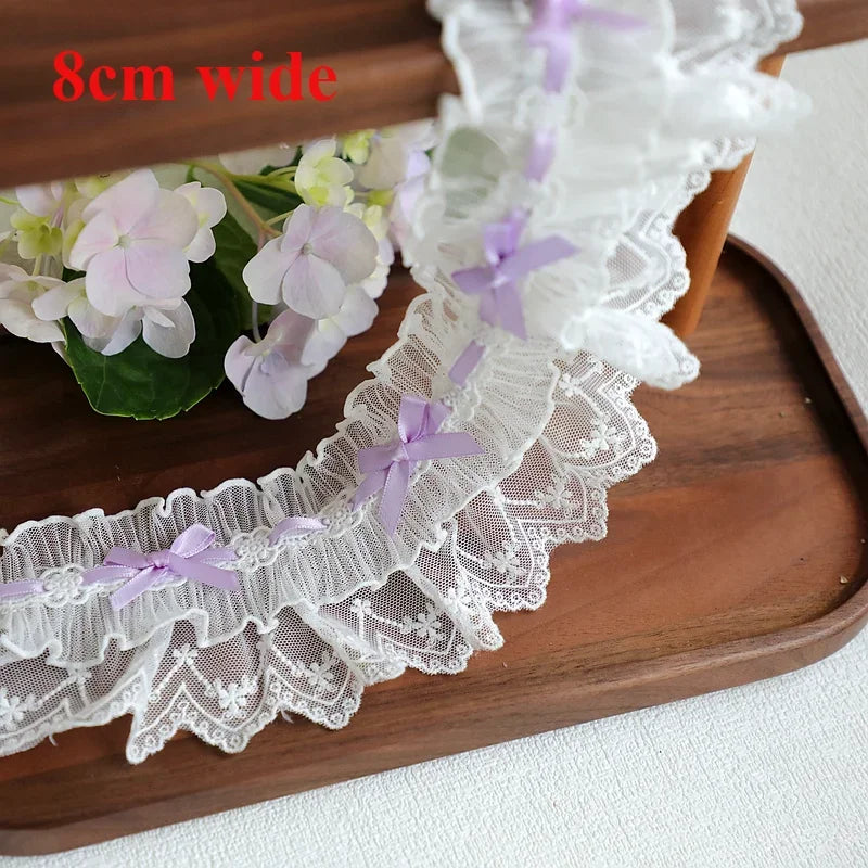 Off White Lace Ribbon Accessories Handmade DIY Extended Clothes Pleated Sewing Decorative Fabric Skirt Hem Fabric Lace Trim 1Yds