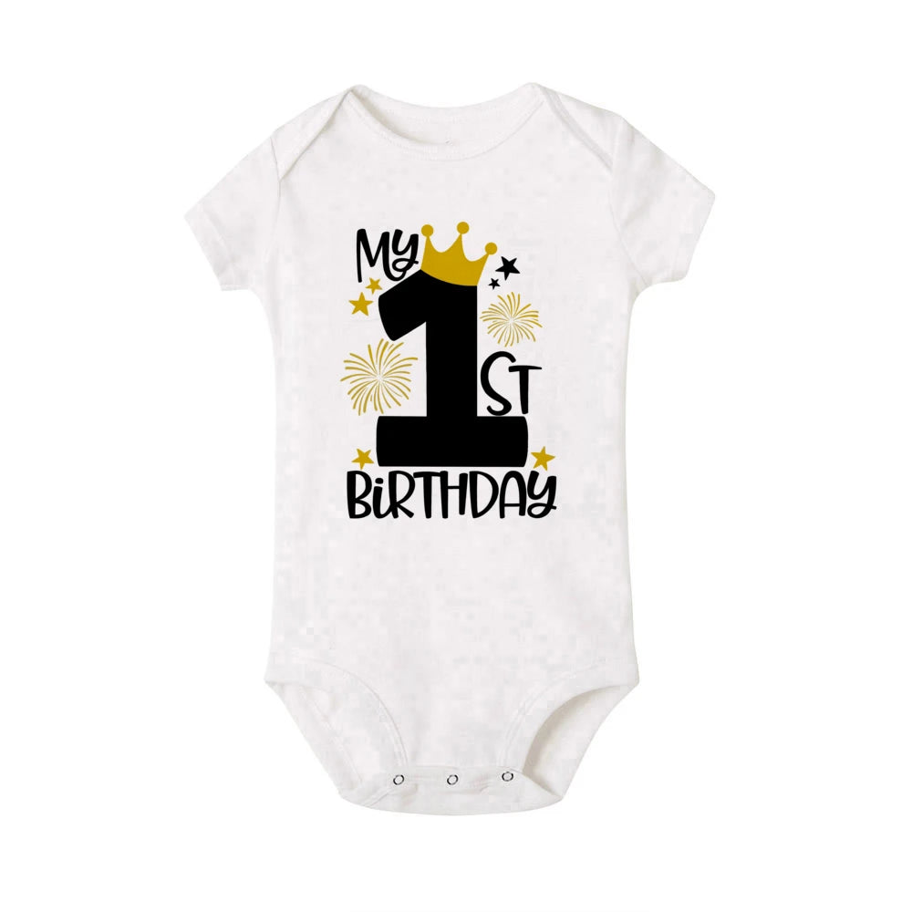 My 1st Birthday Newborn Summer Romper Infant Body Toddler Short Princess Sleeve Jumpsuit Baby Girl Birthday Party Outfit Clothes